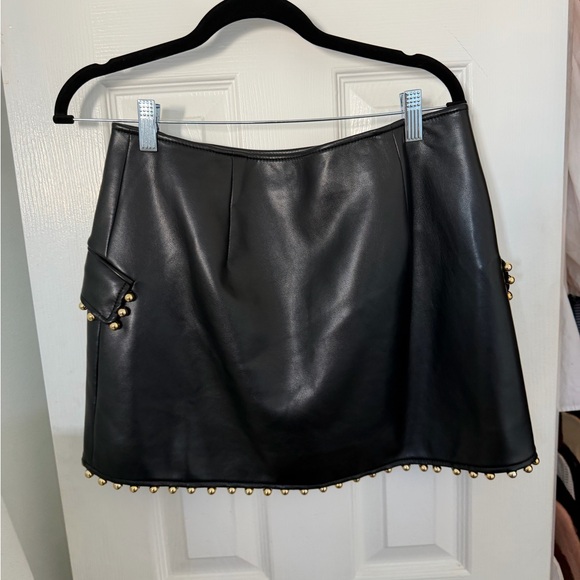 Jonathan Simkhai Black Faux Leather Mini Skirt with Gold Studs - Picture 3 of 3